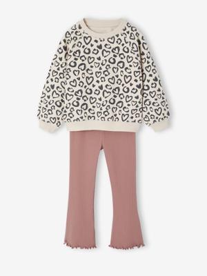 Set met sweater met print en uitlopende legging voor meisjes rozenhout