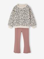 Set met sweater met print en uitlopende legging voor meisjes rozenhout - thumbnail
