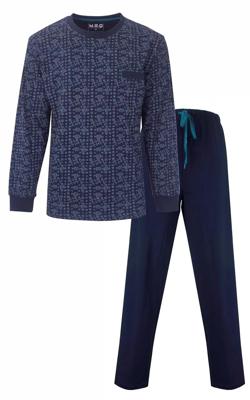 M.E.Q. Heren pyjama lange mouwen katoen - Dark Blue
