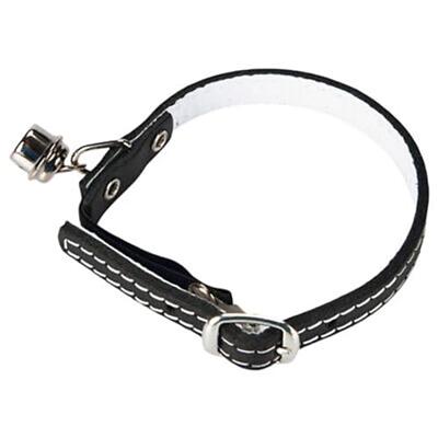 Lederen kattenbandje met bel - Zwart