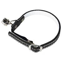 Lederen kattenbandje met bel - Zwart - thumbnail