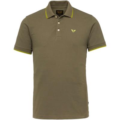 PME Legend regular fit polo met contrastbies olijfgroen