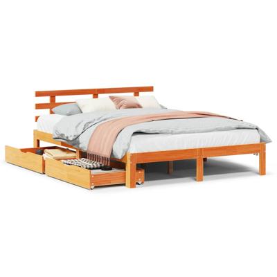 Bedframe met lades massief grenenhout wasbruin 150x200 cm
