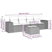 5-delige Loungeset met kussens poly rattan lichtgrijs - thumbnail