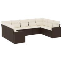 9-delige Loungeset met kussens poly rattan bruin - thumbnail