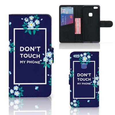 Huawei P10 Lite Portemonnee Hoesje Flowers Blue DTMP Huawei P10 Lite Portemonnee Hoesje Flowers Blue DTMP