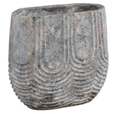 PTMD bloempot rexin ovaal grijs l 40 cm | 2 stuks