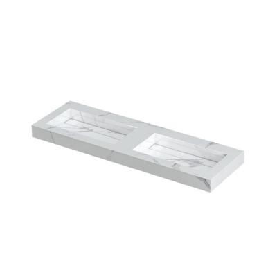 INK Pitch Wastafel Keramische Slab Bak Dubbel met Drain en Front en Side Skirts Zonder Kraangaten - 1400x450x90 mm - Statuario Glans