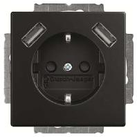 BJ stopcontact met USB 2-voudig lader Future Lineair mat zwart - thumbnail