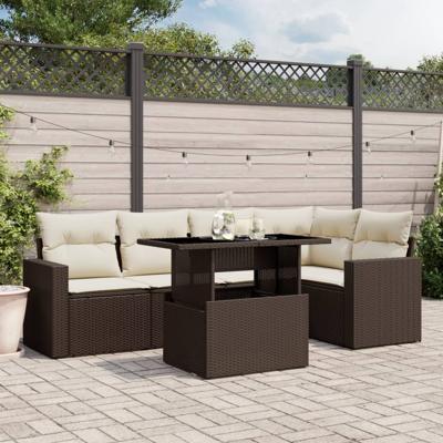 6-delige Loungeset met kussens poly rattan bruin - thumbnail