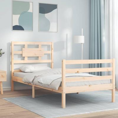 Bedframe met hoofdbord massief hout 90x200 cm