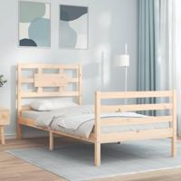 Bedframe met hoofdbord massief hout 90x200 cm - thumbnail