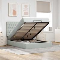 Ottoman bed met matrassen en LED's 140x190cm fluweel lichtgrijs - thumbnail