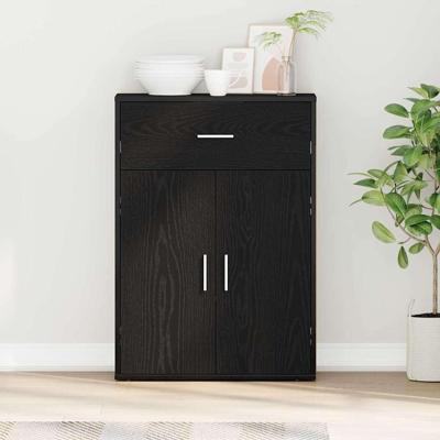 Dressoir met lade Zwart eiken 79 x 38 x 80 cm Bewerkt hout