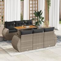 7-delige Loungeset met kussens poly rattan grijs - thumbnail