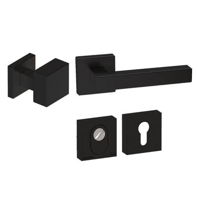 Hardbrass Voordeurset Quadro exc. 3-delig vierkant SKG3 met kerntrekbeveiliging - zwart