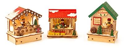 Small Foot houten decoratie kerstmarkt met lampjes, set van 3 - thumbnail