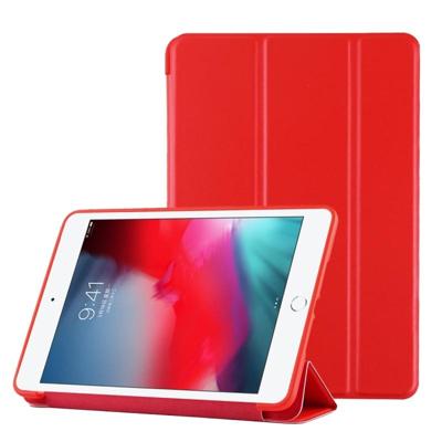 PU plastic bodem geval opvouwbare vervorming links en rechts Flip lederen draagtas met drie voudige beugel & Smart Sleep voor iPad mini 2019 (rood)