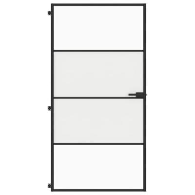 Binnendeur smal 102,5x201,5 cm gehard glas en aluminium zwart