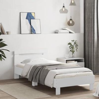 Bedframe met hoofdbord en LED-verlichting wit 75x190 cm