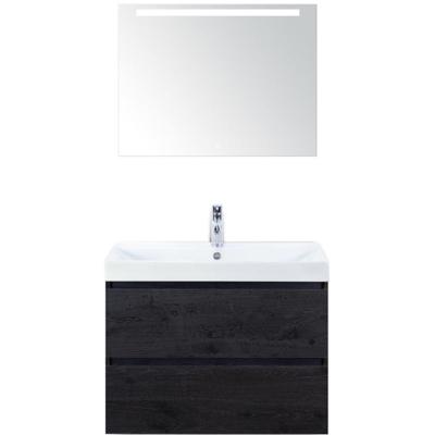 Maxx XL Badmeubelset 80 cm - Black Oak - Wastafel Just 1 Kraangat met LED Spiegel