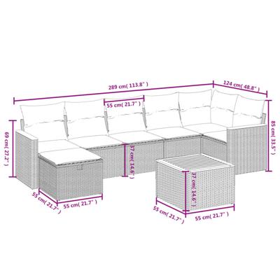 7-delige Loungeset met kussens poly rattan gemengd beige