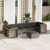 8-delige Loungeset met kussens poly rattan grijs - thumbnail
