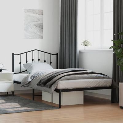 Bedframe met hoofdbord metaal zwart 107x203 cm