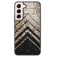 Samsung Galaxy S22 glazen hardcase - Chevron luipaard - thumbnail
