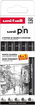 Uni Pin fineliner, gekalibreerde punten, zwart, 0,2-0,4-0,6-0,8-1,0 mm, blister van 4 + 1 gratis Uni Pin fineliner, gekalibreerde punten, zwart, 0,2-0,4-0,6-0,8-1,0 mm, blister van 4 + 1 gratis