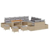 Tuinbankenset met kussen 14 pcs Beige poly rattan - thumbnail