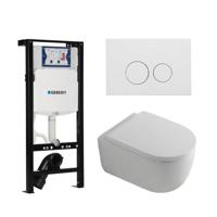 QeramiQ Dely Swirl Toiletset - 36.3x51.7cm - Inbouwreservoir met Geberit UP320 spoelmechanisme - 35mm zitting - mat witte metalen bedieningsplaat - ronde knoppen - wit glans SW1381697/SW706190/SW1000767/SW1026256 - thumbnail