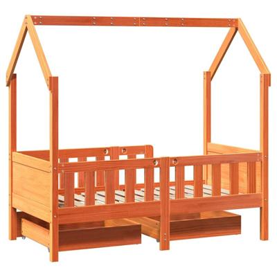Kinderbedframe met lades 70x140 cm massief grenenhout