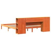 Bed met boekenkast zonder matras grenenhout wasbruin 200x200 cm - thumbnail