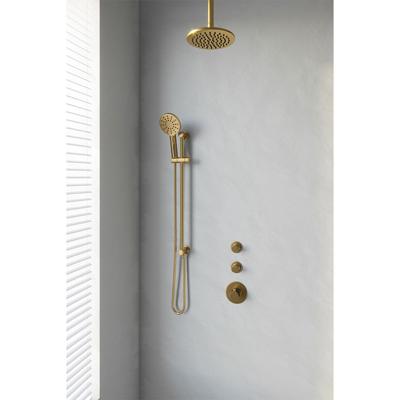 Regendoucheset Inbouw Brauer Gold Edition Thermostatisch 20 cm met Plafondarm, Glijstang en Handdouche 3-Standen Losse Stopkranen Geborsteld Goud