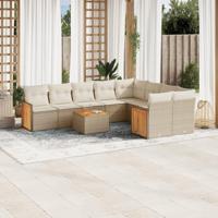 10-delige Loungeset met kussens poly rattan beige - thumbnail