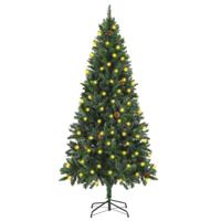 VidaXL Kunstkerstboom met verlichting en dennenappels 180 cm groen - thumbnail
