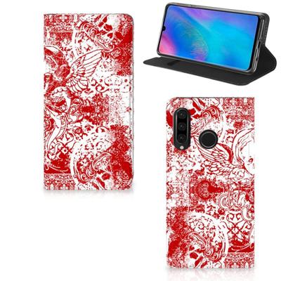 Mobiel BookCase Huawei P30 Lite New Edition Angel Skull Rood Mobiel BookCase Huawei P30 Lite New Edition Angel Skull Rood