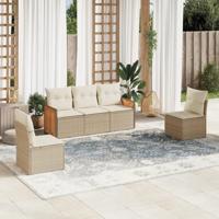 5-delige Loungeset met kussens poly rattan beige - thumbnail