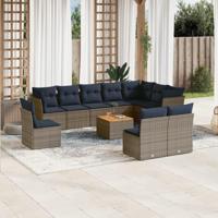 11-delige Loungeset met kussens poly rattan grijs - thumbnail