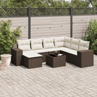 8-delige Loungeset met kussens poly rattan bruin - thumbnail