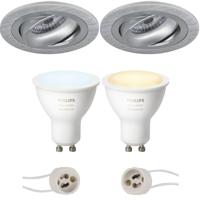 Pragmi Alpin Pro - Inbouw Rond - Mat Zilver - Kantelbaar Ø92mm - Philips Hue - LED Spot Set GU10 - White Ambiance - Bluetooth - thumbnail