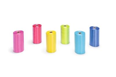 Beeztees poepzakjes navulling regenboog plastic 6x3x3cm multi kleur 12x20stuks