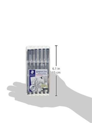 Staedtler pigment liner fineliner, ronde punt, verschillende schrijfbreedtes, etui van 4 + 2, zwart Staedtler pigment liner fineliner, ronde punt, verschillende schrijfbreedtes, etui van 4 + 2, zwart
