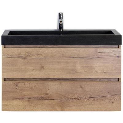 Maxx XL Badmeubelset 100 cm - Natuur Eiken - Wastafel Lucca 1 Kraangat