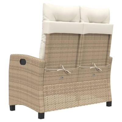 Tuinbankje verstelbaar met kussens poly rattan beige