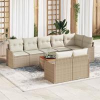 Tuinbankenset met kussen 9 pcs Beige poly rattan - thumbnail