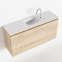 MONDIAZ OLAN 100cm toiletmeubel washed_oak. LEX wastafel talc midden 1 kraangat - thumbnail