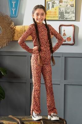 B.Nosy winter flare broek meisjes - bruin - Phoebe - luipaard