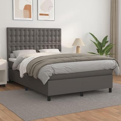 Boxspring met matras kunstleer grijs 140x190 cm